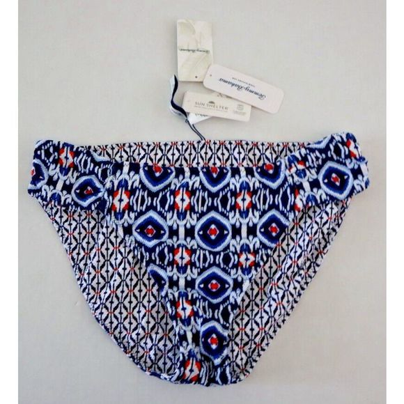 Tommy Bahama Size S Navy Island Cays Ikat Reversible Hipster Bikini Bottoms $80 - Picture 1 of 9